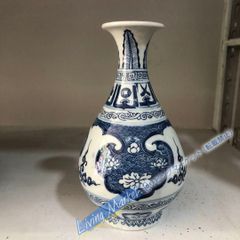 Yuan Dynasty Blue and White Lotus Pattern Jade Vase, Jingdezhen Porcelain, Decorative Item, Modern Craft, Fine Art, Ornament CZW728P416