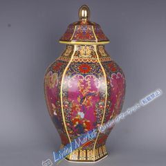 琺瑯彩花鳥六方将軍壺 景徳鎮 陶磁器 装飾品 工芸品 美術品 置物 CZW728P617