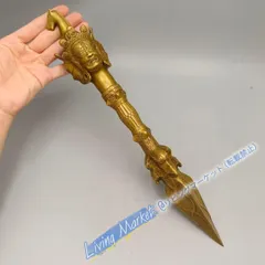 銅製 法器 三象馬頭金剛杵 降魔杵 鎮宅辟邪 開運風水 招財置物 工芸品