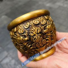 Twin Dragons Stealing a Jar - Treasure Bowl - Decorative Item - Modern Craft - Fine Art - Figurine - CZW728P763