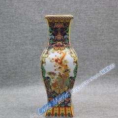 Enamel-painted floral and bird design square vase, Jingdezhen porcelain, decorative item, contemporary craft, fine art, ornament, CZW728P003