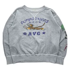BUZZ RICKSON'S  前V スウェット ヴィンテージ加工 トレーナー L グレー FLYING TIGERS 袖プリントのサムネイル