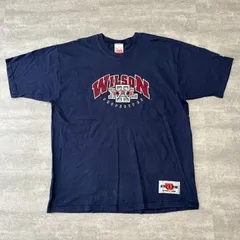 【USA製】90s ウィルソン カレッジ調 Tシャツ XL ネイビー 袖刺繍のサムネイル