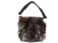 ■美品■ ikot イコット レザー×ファー ワンショルダー ショルダーバッグ 肩掛けかばん レディース ブラック系×ブラウン系 DP3332のサムネイル