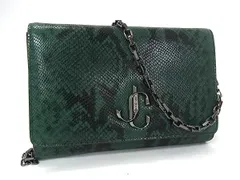 ■新品同様■ JIMMY CHOO ジミーチュウ ヴァレンヌ パイソン型押しレザー チェーン 2WAY クラッチバッグ ショルダー グリーン系 FZ4576のサムネイル