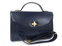■美品■ HANAE MORI ハナエモリ レザー 2WAY クロスボディ ハンドバッグ ショルダー 斜め掛け レディース ネイビー系 DP1552のサムネイル