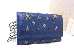 ■新品同様■ JIMMY CHOO ジミーチュウ スタースタッズ レザー キーリング付き 6連 キーケース 鍵入れ レディース ネイビー系 HB1964のサムネイル
