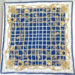 美品 Rudolph Valentino/ルドルフヴァレンチノ スカーフ/ハンカチ ネイビー×ホワイト チェーン柄/コイン柄/格子柄[ON01580]のサムネイル