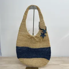 agnes b. アニエスベー カゴバッグ/ワンショルダーバッグ ベージュ×ネイビー 星形チャーム付 ボーダー柄[OA05429]のサムネイル