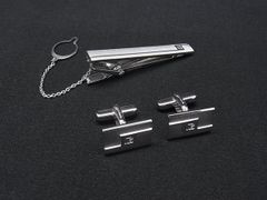 PIERRE BALMAIN ピエールバルマン カフスボタン カフリンクス タイクリップ タイチェーン 2点セット シルバー系 フォーマル 冠婚葬祭 結婚式 中古 DN9557