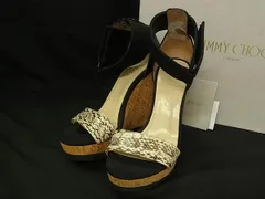 JIMMY CHOO ジミーチュウ キャンバス×パイソン ヒール サンダル 表記サイズ 35(約22.0cm) 靴 シューズ レディース ブラック系 DN8492のサムネイル