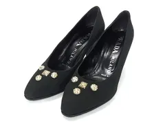 ■美品■ PRADA プラダ ナイロン ラインストーン ヒール パンプス 表記サイズ 34 1/2 (約21.5cm) 靴 シューズ ブラック系 DN8412のサムネイル