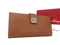 ■新品同様■ Salvatore Ferragamo フェラガモ ガンチーニ レザー 二つ折り 長財布 ウォレット 札入れ 小銭入れ ブラウン系 HB1406のサムネイル