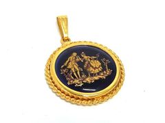 ■美品■ LIMOGES CASTEL リモージュキャッスル ネックレストップ ペンダントトップ アクセサリー ゴールド系×ネイビー系 DN5525