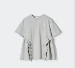 マックスマーラ MAX MARA Tシャツ グレー 半袖 ラウンドネック フリル