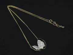 ■極美品■ HANAE MORI ハナエモリ 蝶 バタフライ ラインストーン ネックレス ペンダント アクセサリー ブラック系×ゴールド系 DN1536のサムネイル