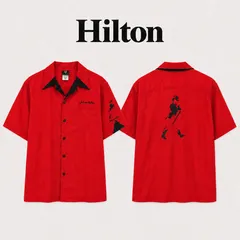 Hilton ボウリングシャツ L Johnnie Walker 赤×黒 企業ロゴ 半袖のサムネイル