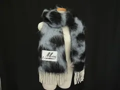 ■新品同様■MARNI マルニ ウール×ナイロン×カシミヤ×アルパカ レオパード フリンジ マフラー 防寒具 ブルー系×ブラック系 HA3927のサムネイル