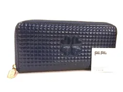 ■美品■ Folli Follie フォリフォリ パテントレザー ラウンドファスナー 長財布 ウォレット 札入れ メタリックネイビー系 DM5332のサムネイル