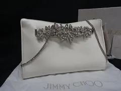 ■美品■ JIMMY CHOO ジミーチュウ ヴィーナス サテン ラインストーン 2WAY クラッチバッグ ショルダーバッグ ホワイト系 FT6755のサムネイル