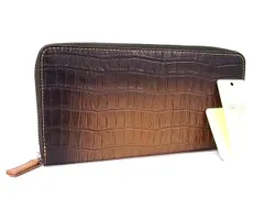 ■新品■未使用■ PRARE プレリー クロコダイル型押しレザー ラウンドファスナー 長財布 ウォレット ブラウン系×ブラック系 BP8726のサムネイル
