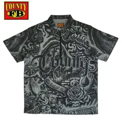 FB COUNTY エフビーカウンティーメンズ 半袖 デニムハーフジップシャツZS-015 SHORT SLEEVE 1/2 ZIP SHIRTSブラック 黒 グアダルーペ マリア 2face レーザープリントチカーノ ストリート ウエストコースト ルーズのサムネイル