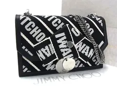 ■美品■ JIMMY CHOO ジミーチュウ フィンリー キャンバス×レザー チェーン ショルダーバッグ 肩掛け レディース ブラック系 FV7037のサムネイル