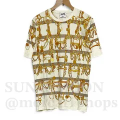 HERMES エルメス 【M】 チェーン馬具  総柄Tシャツ 半袖 ホワイト系 カットソー ビンテージ OJ267-4のサムネイル