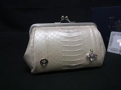 美品】ADMJ 牛革クロコダイル型押し 二つ折り財布 アルジェント