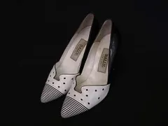 BALLY バリー レザー パンチング ヒール パンプス サイズ6 (約23.0cm) 靴 シューズ レディース ホワイト系×ブラック系 DL6936のサムネイル