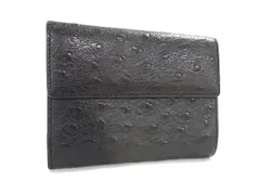 ■美品■ Guy Laroche ギラロッシュ オーストリッチ型押しレザー 三つ折り 財布 ウォレット 小銭入れ 札入れ ブラック系 DL1668のサムネイル