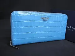 ■美品■ AGATHA アガタ クロコダイル型押しレザー ラウンドファスナー 長財布 ウォレット レディース ライトブルー系 DK7111のサムネイル