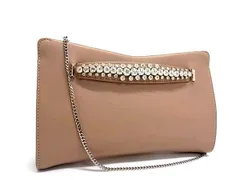 ■極美品■ JIMMY CHOO ジミーチュウ レザー ビジュー チェーン 2WAY クロスボディ ショルダー クラッチ パーティーバッグ FR5416のサムネイル