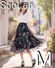 【ScoLar】スカラー 総柄チュールロングスカート M ブラック コラージュ柄 シフォン フレア 総ゴム Fairycore Japan Fashionのサムネイル