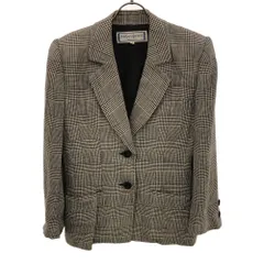 YVES SAINT LAURENT イヴサンローラン 90s シルクブレンド 千鳥格子 テーラードジャケット M ブラック×ベージュ オールド レディース 古着のサムネイル