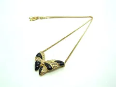 HANAE MORI ハナエモリ バタフライモチーフ ラインストーン ネックレス ペンダント アクセサリー ゴールド系×ブラック系 DY0254のサムネイル