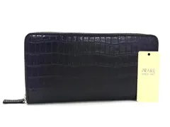 ■新品■未使用■ PRARE プレリー クロコダイル型押しレザー ラウンドファスナー 長財布 ウォレット 小銭入れ ネイビー系 FM4267のサムネイル