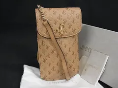 ■美品■ JIMMY CHOO ジミーチュウ レザー 総柄 スマホケース ポシェット クロスボディ ショルダー レディース ベージュ系 FM4476のサムネイル