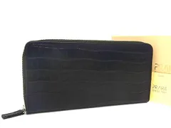■新品同様■ PRARE プレリー クロコダイル型押しレザー ラウンドファスナー 長財布 ウォレット ブラック系×ネイビー系 FM2838のサムネイル