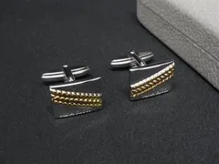 ■美品■ NINA RICCI ニナリッチ カフスボタン カフリンクス アクセサリー ビジネス 紳士 メンズ シルバー系×ゴールド系 DE9667 冠婚葬祭 結婚式 葬式のサムネイル