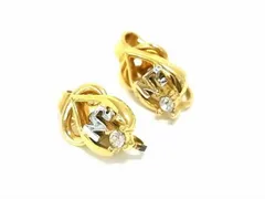 ■美品■ NINA RICCI ニナリッチ ロゴモチーフ ラインストーン クリップ式 イヤリング アクセサリー ゴールド系×シルバー系 DE8874のサムネイル