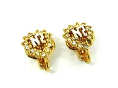 ■美品■ NINA RICCI ニナリッチ ヴィンテージ ロゴ ラインストーン クリップ式 イヤリング アクセサリー ゴールド系 DE5067のサムネイル