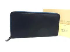 ■新品同様■ PRARE プレリー シープスキン ラウンドファスナー 長財布 ウォレット メンズ レディース ネイビー系 BE8356のサムネイル