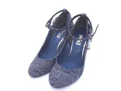 ■美品■ ESPERANZA エスペランサ キャンバス ヒール ビジュー パンプス 表記サイズ 22.5cm 靴 シューズ ネイビー系 DD2585のサムネイル