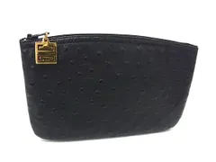 ■美品■ GIVENCHY ジバンシィ オーストリッチ型押しレザー メイクポーチ マルチケース 小物入れ レディース ブラック系 DP3700のサムネイル