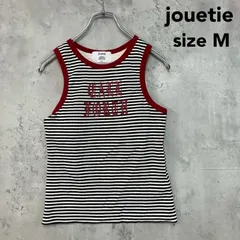 jouetie ジュエティ リンガー タンクトップ M ボーダー ロゴ 赤 縁取り パイピング ノースリーブ カットソー トップス 細ボーダー 白黒 赤 白 黒 ストリート カジュアル レトロ 韓国ファッション レディース 夏 ★ ■◆のサムネイル