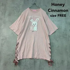 Honey Cinnamon ハニーシナモン FREE ピンク ハニーアップリケリボンTシャツ カットソー うさぎ ウサギ レースアップ ビッグTシャツ オーバーサイズ ゆったり かわいい ★ ■◆のサムネイル