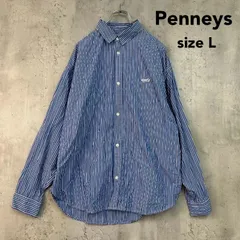 Penneys ペニーズ THE FOX COLLECTION ザ フォックス コレクション L ブルー ホワイト ストライプ柄 長袖シャツ 綿100% コットン ワンポイント 刺繍 ロゴ ★ ■◇のサムネイル