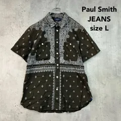 Paul Smith JEANS ポールスミスジーンズ L MK.242607 半袖シャツ カーキ系 バンダナ柄 幾何学柄 ジオメトリック 総柄 コットン 綿 カジュアル トップス 開襟 アロハ 柄シャツ 胸ポケット⁠ ★ ■◆のサムネイル