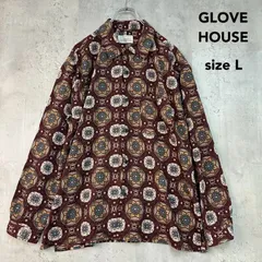 GLOVE HOUSE グローブハウス L シャツ 長袖 総柄 アラベスク ペイズリー ボルドー系 ワインレッド エンジ 古着 ビンテージ レトロ 幾何学模様 ボタンダウン 個性的 デザインシャツ トップス ★ ■◇ ◇■のサムネイル